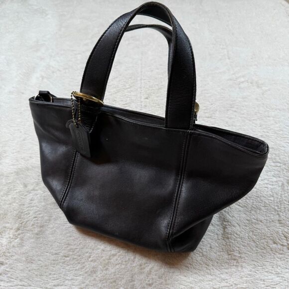 Vintage Coach Black Waverly Small Tote Bag Leather 90s Purse - Picture 1 of 9